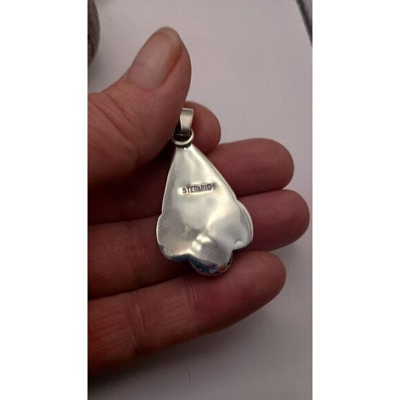 Southwest Style Green Kingman Turquoise Sterling Silver Pendant Feather - Picture 6 of 7